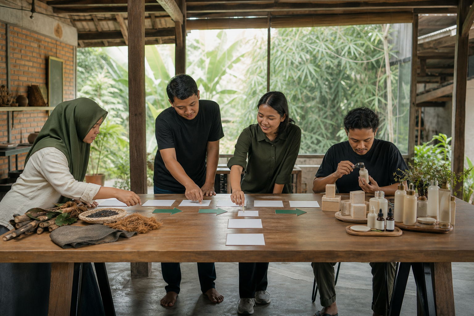 Tim usaha memetakan bahan, proses, kontrol kualitas, dan produk akhir