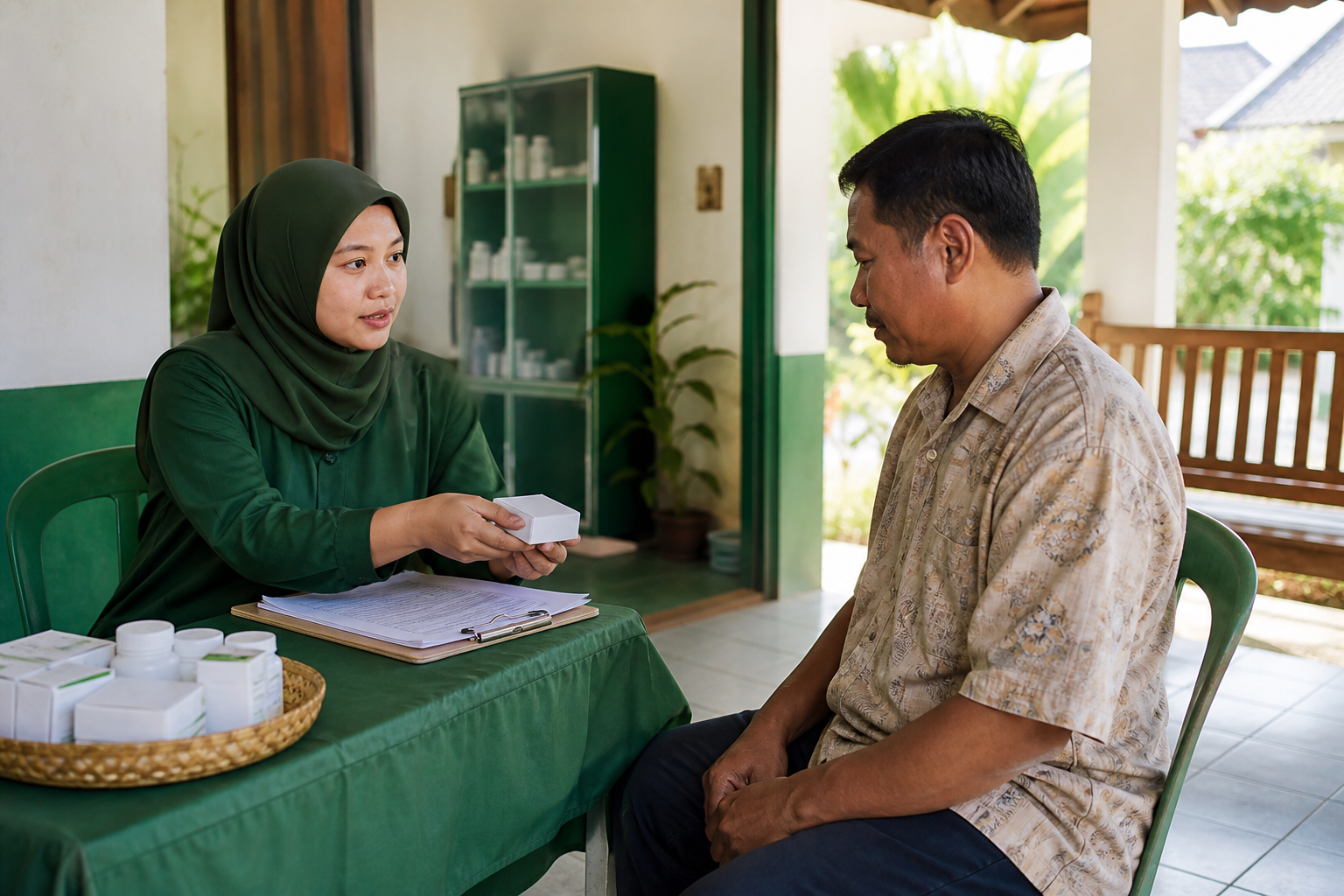 Tenaga kesehatan menyerahkan paket obat dan suplemen dengan arahan penggunaan